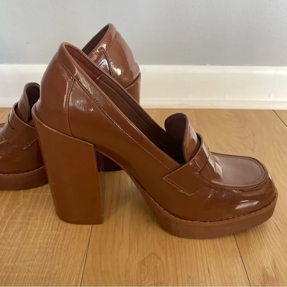 Rouge Helium Cognac Y2K Patent Chunky Heeled Loafer Size 11 - Picture 5 of 11